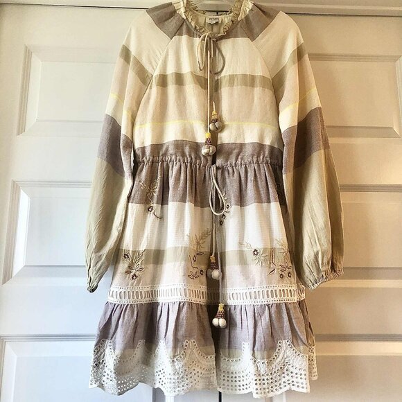New HEMANT & NANDITA Mana Stripe Tassel Ties Boho Mini Dress M MSRP $330 - Picture 5 of 9